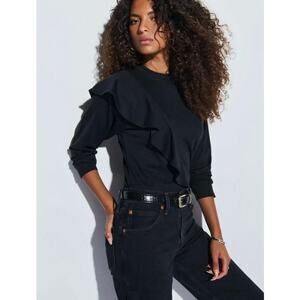 EUC Nation Los Angeles Farrah Top Black Sz XS Asymmetric Ruffle Sleeve Chic Tee